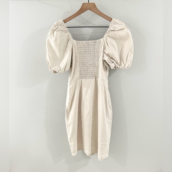 Rachel Parcell Button Front Puff Sleeve Dress Khaki Size XS - Picture 6 of 6